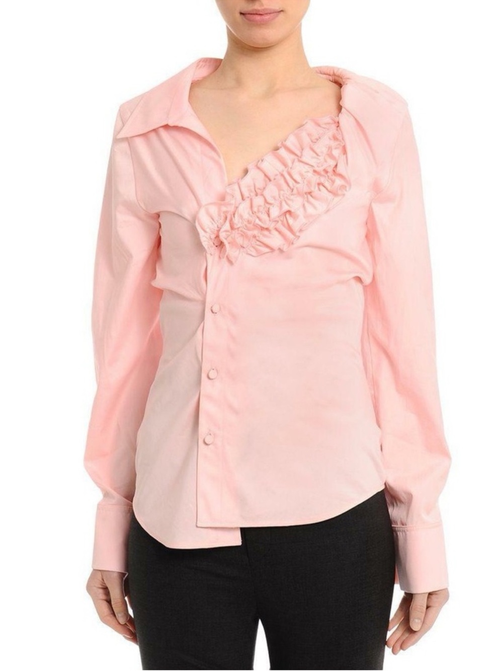 Jacquemus Seville Ruffled Asymmetrical Cotton Poplin Button Front Shirt
